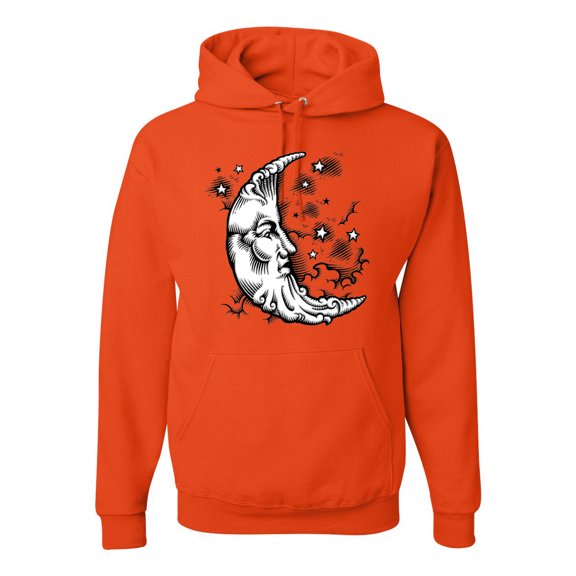 Wild Bobby Crescent Moon Astrology Puff Print Fashion Unisex Hoodie Sweatshirt, Orange, X-Large