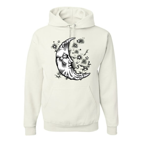 Wild Bobby Crescent Moon Astrology Puff Print Fashion Unisex Hoodie Sweatshirt, White, X-Large