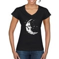 thumbnail image 1 of Wild Bobby Crescent Moon Astrology Puff Print Fashion Women’s Standard V-Neck Tee, Black, Small, 1 of 6