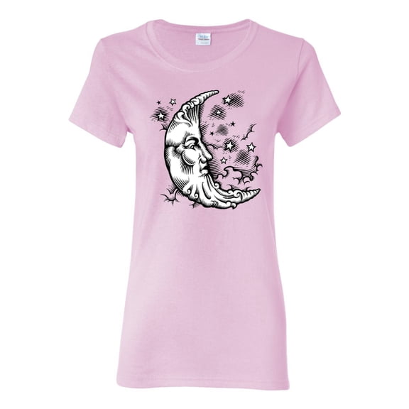 Wild Bobby Crescent Moon Astrology Puff Print Fashion Womens Graphic Tee, Light Pink, X-Large