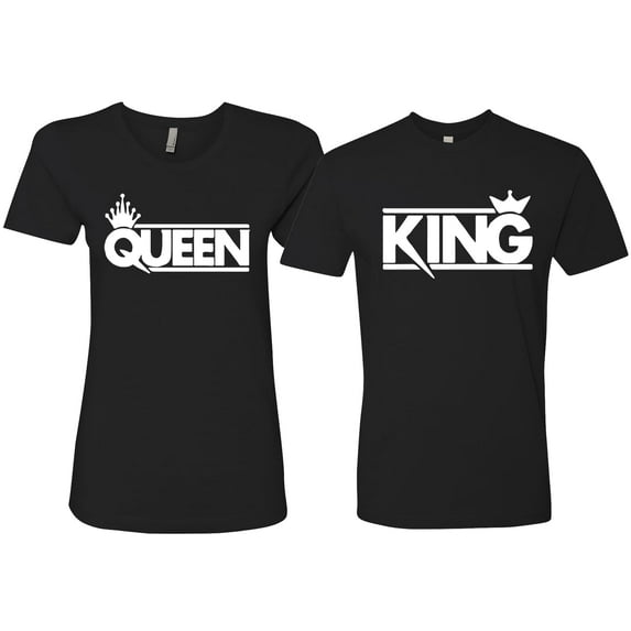 Wild Bobby, Crowned King And Queen Matching Couples Tees For Him and Her Valentine's Day Shirts , Black, Mens 3XL-Womens 2XL