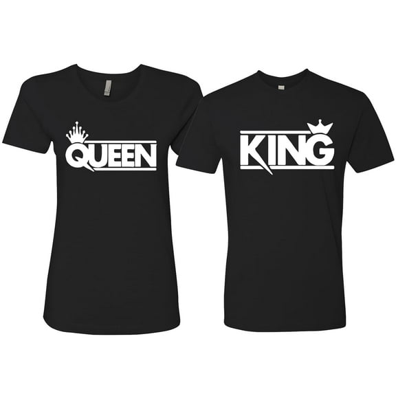Wild Bobby, Crowned King And Queen Matching Couples Tees For Him and Her Valentine's Day Shirts , Black, Mens S-Womens S