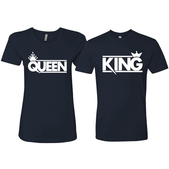 Wild Bobby, Crowned King And Queen Matching Couples Tees For Him and Her Valentine's Day Shirts , Navy, Mens 2XL-Womens M