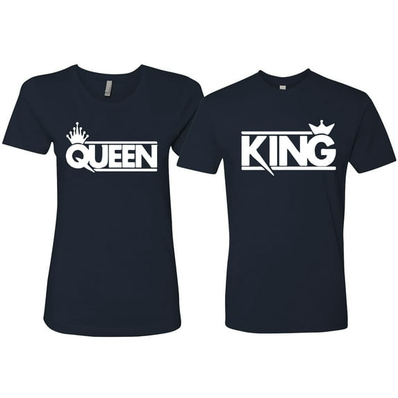 Wild Bobby, Crowned King And Queen Matching Couples Tees For Him and Her Valentine's Day Shirts , Navy, Mens M-Womens M