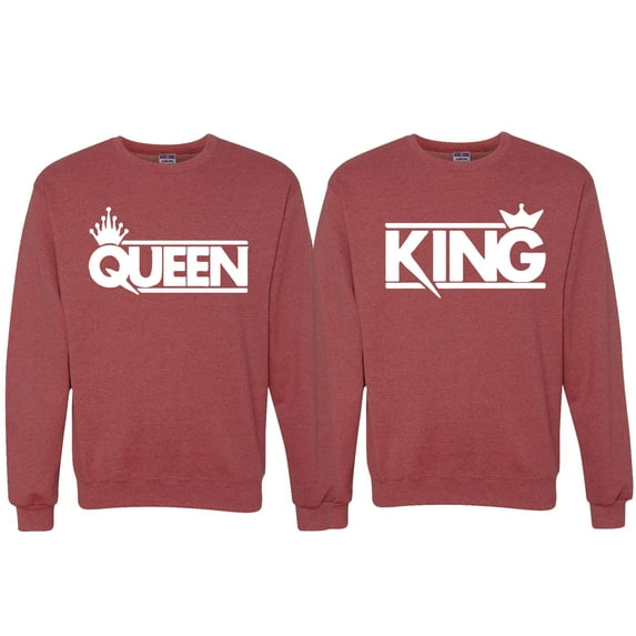 Wild Bobby, Crowned King And Queen Matching Valentines Day Outfit His and Hers Matching Couples Crewneck Sweatshirts, Vintage Heather Red, Mens 3XL-Womens 3XL