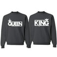 thumbnail image 1 of Wild Bobby, Crowned King And Queen Matching Valentines Day Outfit His and Hers Matching Couples Crewneck Sweatshirts, Charcoal, Mens XL-Womens M, 1 of 1