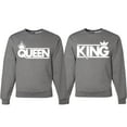 thumbnail image 1 of Wild Bobby, Crowned King And Queen Matching Valentines Day Outfit His and Hers Matching Couples Crewneck Sweatshirts, Heather Grey, Mens 2XL-Womens S, 1 of 1