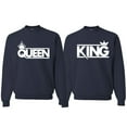 thumbnail image 1 of Wild Bobby, Crowned King And Queen Matching Valentines Day Outfit His and Hers Matching Couples Crewneck Sweatshirts, Navy, Mens 3XL-Womens M, 1 of 1