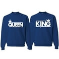 thumbnail image 1 of Wild Bobby, Crowned King And Queen Matching Valentines Day Outfit His and Hers Matching Couples Crewneck Sweatshirts, Royal, Mens S-Womens S, 1 of 1