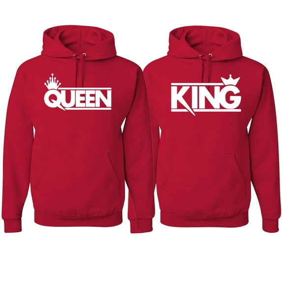 Wild Bobby, Crowned King And Queen Matching Valentines Day Outfit His and Hers Matching Couples Hoodie Sweatshirts, Red, Mens 3XL-Womens 2XL
