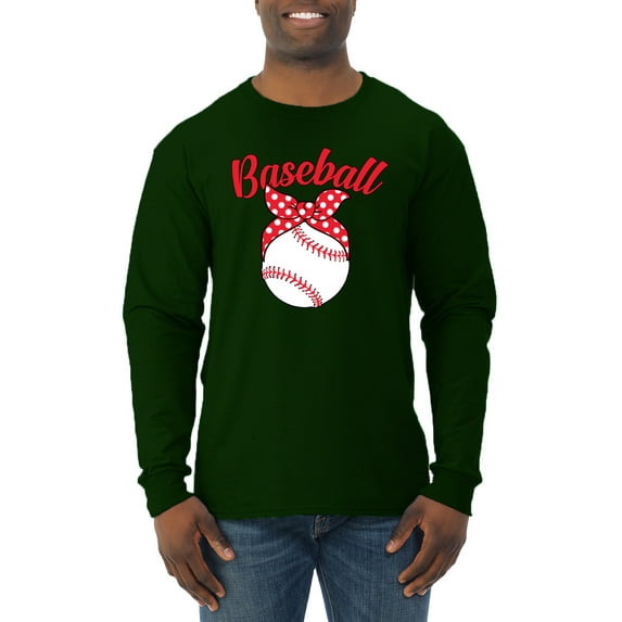 Wild Bobby, Cute Baseball Mom Ribbon Gift, Mother's Day, Men Long Sleeve Shirt, Forest Green, Large