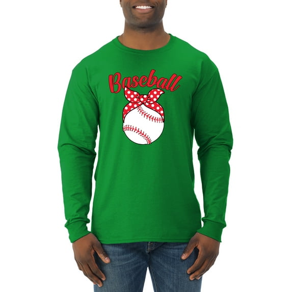 Wild Bobby, Cute Baseball Mom Ribbon Gift, Mother's Day, Men Long Sleeve Shirt, Kelly, Small