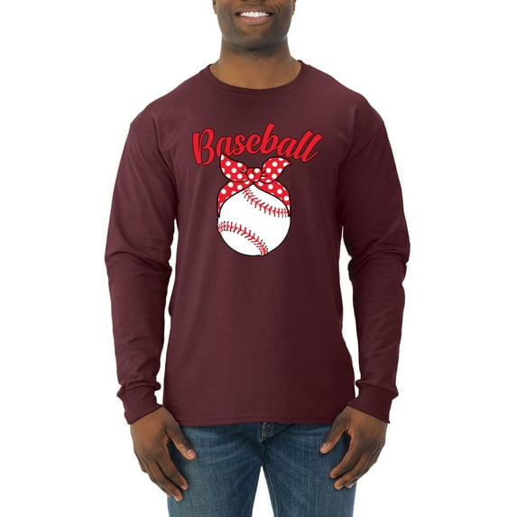 Wild Bobby, Cute Baseball Mom Ribbon Gift, Mother's Day, Men Long Sleeve Shirt, Maroon, X-Large