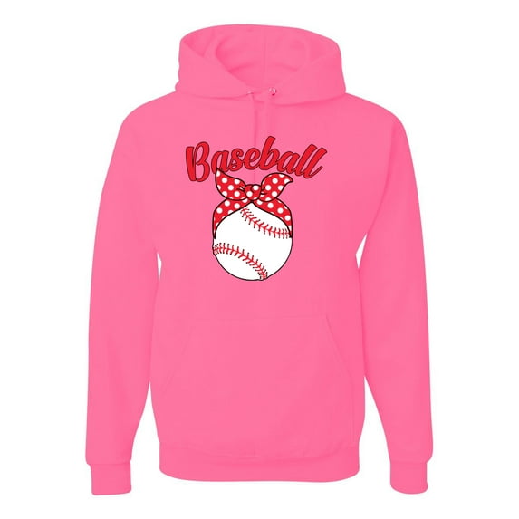 Wild Bobby, Cute Baseball Mom Ribbon Gift, Mother's Day, Unisex Graphic Hoodie Sweatshirt, Neon Pink, Large
