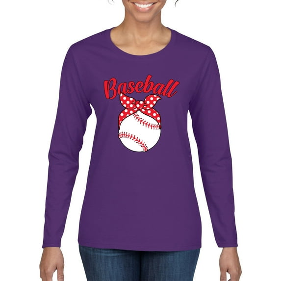 Wild Bobby, Cute Baseball Mom Ribbon Gift, Mother's Day, Women Graphic Long Sleeve T-Shirt, Purple, Small