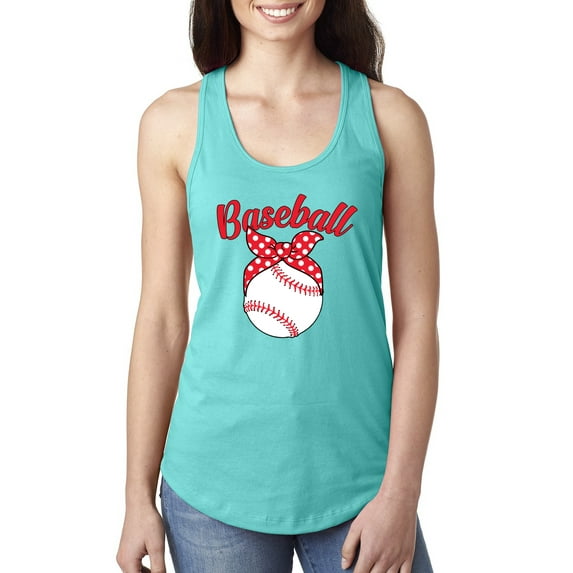 Wild Bobby, Cute Baseball Mom Ribbon Gift, Mother's Day, Women Racerback Tank Top, Tahiti Blue, Small