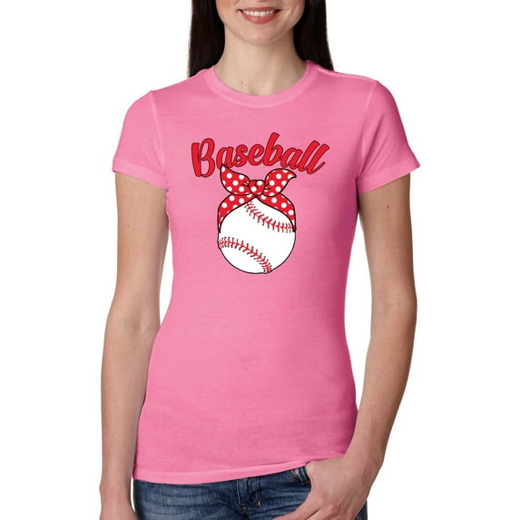 Wild Bobby, Cute Baseball Mom Ribbon Gift, Mother's Day, Women Slim Fit Junior Tee, Hot Pink, 2XL