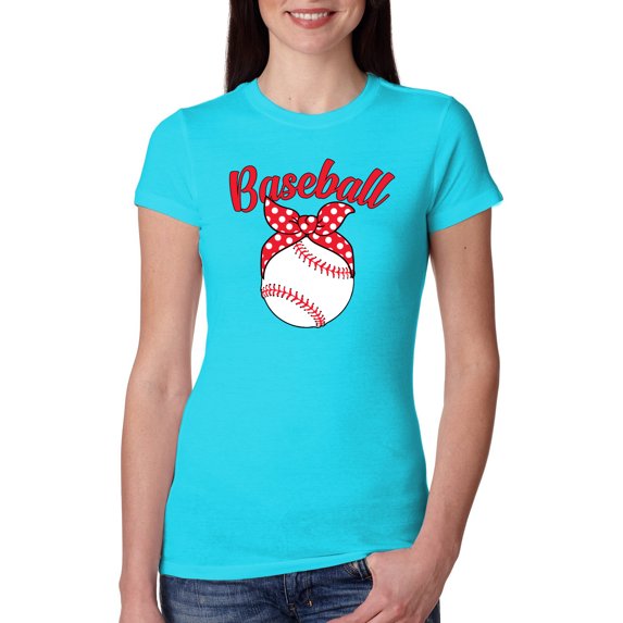 Wild Bobby, Cute Baseball Mom Ribbon Gift, Mother's Day, Women Slim Fit Junior Tee, Tahiti Blue, Medium