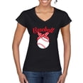 thumbnail image 1 of Wild Bobby, Cute Baseball Mom Ribbon Gift, Mother's Day, Women Standard V-Neck Tee, Black, Small, 1 of 3
