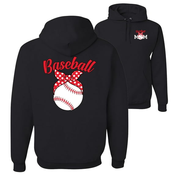 Wild Bobby,Cute Baseball Mom Ribbon Gift Sports Front and Back Unisex Graphic Hoodie Sweatshirt, Black, Small