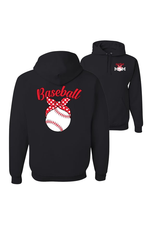 ,Cute Baseball Mom Ribbon Gift Sports Front and Back Unisex Graphic Hoodie Sweatshirt, Black, Small