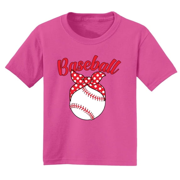 Wild Bobby, Cute Baseball Ribbon Gift Sports Girls Graphic Youth T-Shirt, Fuschia, Large