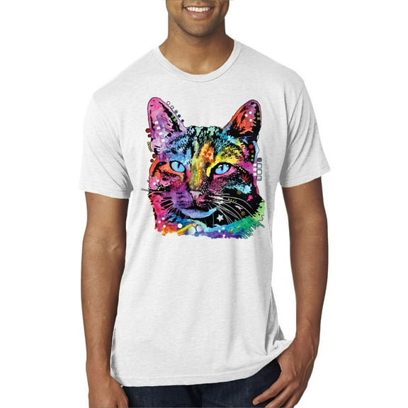 Wild Bobby, Cute Cat | Dean Russo Art Animal Lover Mens Premium Tri Blend T-Shirt, Heather White, XX-Large