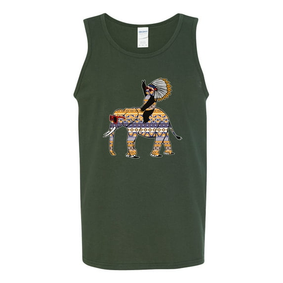 Wild Bobby, Cute Colorful Elephant Squirrel Mosaic, Animal Lover, Men Graphic Tank Top, Forest Green, X-Large