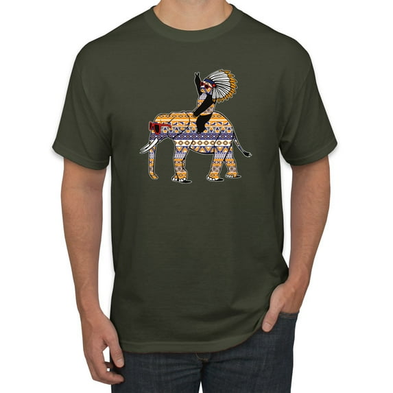 Wild Bobby, Cute Colorful Elephant Squirrel Mosaic, Animal Lover, Men Graphic Tee, Military Green, Large