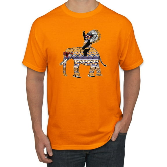 Wild Bobby, Cute Colorful Elephant Squirrel Mosaic, Animal Lover, Men Graphic Tee, Orange, Small