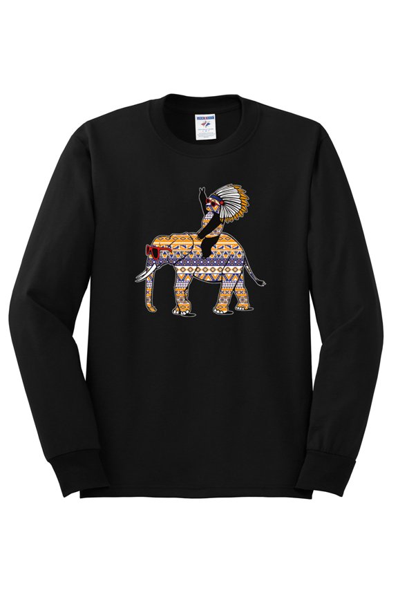 , Cute Colorful Elephant Squirrel Mosaic, Animal Lover, Men Long Sleeve Shirt, Black, Large