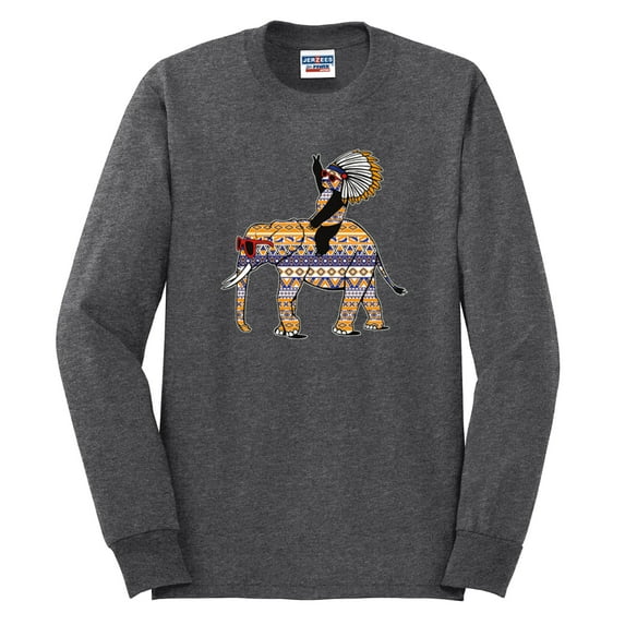 Wild Bobby, Cute Colorful Elephant Squirrel Mosaic, Animal Lover, Men Long Sleeve Shirt, Heather Black, 3X-Large