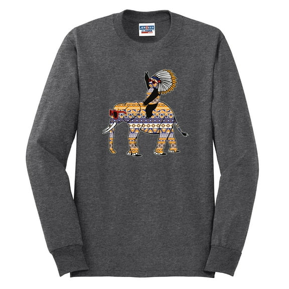 Wild Bobby, Cute Colorful Elephant Squirrel Mosaic, Animal Lover, Men Long Sleeve Shirt, Heather Black, Large
