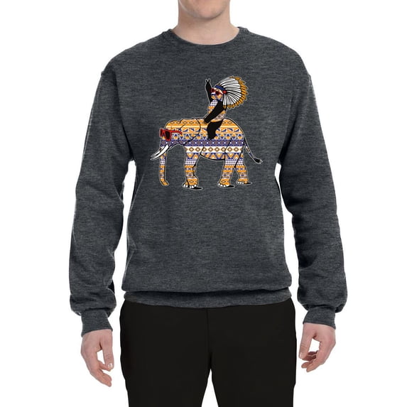 Wild Bobby, Cute Colorful Elephant Squirrel Mosaic, Animal Lover, Unisex Crewneck Graphic Sweatshirt, Charcoal, XX-Large
