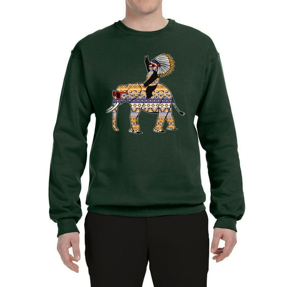 Wild Bobby, Cute Colorful Elephant Squirrel Mosaic, Animal Lover, Unisex Crewneck Graphic Sweatshirt, Forest Green, XX-Large