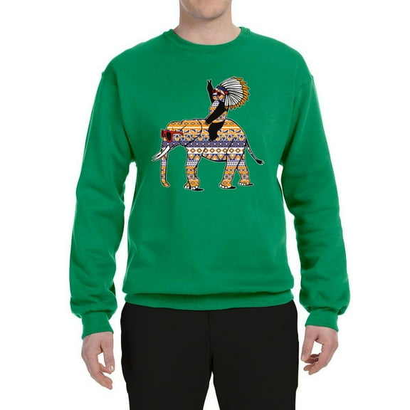 Wild Bobby, Cute Colorful Elephant Squirrel Mosaic, Animal Lover, Unisex Crewneck Graphic Sweatshirt, Kelly, Large