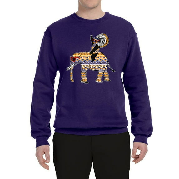 Wild Bobby, Cute Colorful Elephant Squirrel Mosaic, Animal Lover, Unisex Crewneck Graphic Sweatshirt, Purple, Small