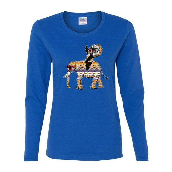 Wild Bobby, Cute Colorful Elephant Squirrel Mosaic, Animal Lover, Women Graphic Long Sleeve Tee, Royal, Small