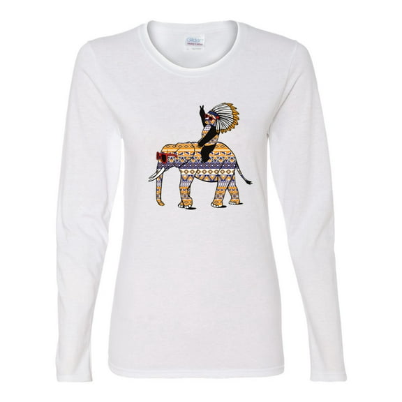 Wild Bobby, Cute Colorful Elephant Squirrel Mosaic, Animal Lover, Women Graphic Long Sleeve Tee, White, Medium