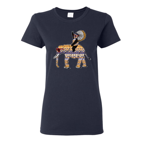 Wild Bobby, Cute Colorful Elephant Squirrel Mosaic, Animal Lover, Women Graphic Tee, Navy, 3X-Large