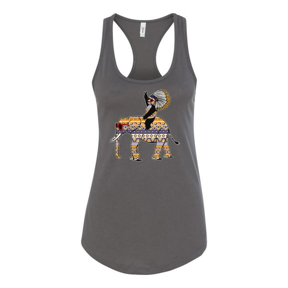 Wild Bobby, Cute Colorful Elephant Squirrel Mosaic, Animal Lover, Women Racerback Tank Top, Dark Grey, Large