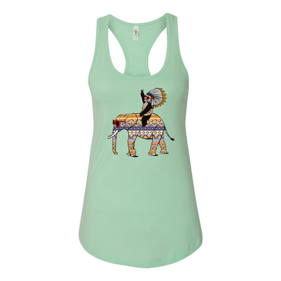 Wild Bobby, Cute Colorful Elephant Squirrel Mosaic, Animal Lover, Women Racerback Tank Top, Mint, Medium