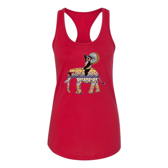 Wild Bobby, Cute Colorful Elephant Squirrel Mosaic, Animal Lover, Women Racerback Tank Top, Red, Large