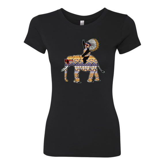 Wild Bobby, Cute Colorful Elephant Squirrel Mosaic, Animal Lover, Women Slim Fit Junior Tee, Black, Small