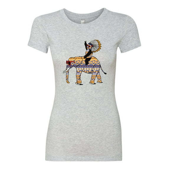Wild Bobby, Cute Colorful Elephant Squirrel Mosaic, Animal Lover, Women Slim Fit Junior Tee, Heather Grey, Medium