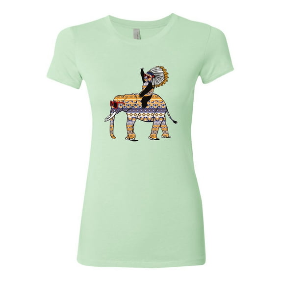 Wild Bobby, Cute Colorful Elephant Squirrel Mosaic, Animal Lover, Women Slim Fit Junior Tee, Mint, Medium