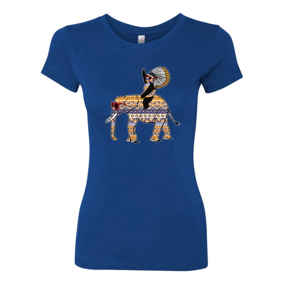 Wild Bobby, Cute Colorful Elephant Squirrel Mosaic, Animal Lover, Women Slim Fit Junior Tee, Royal, Small