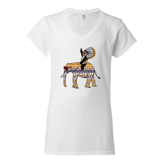 Wild Bobby, Cute Colorful Elephant Squirrel Mosaic, Animal Lover, Women Standard V-Neck Tee, White, X-Large