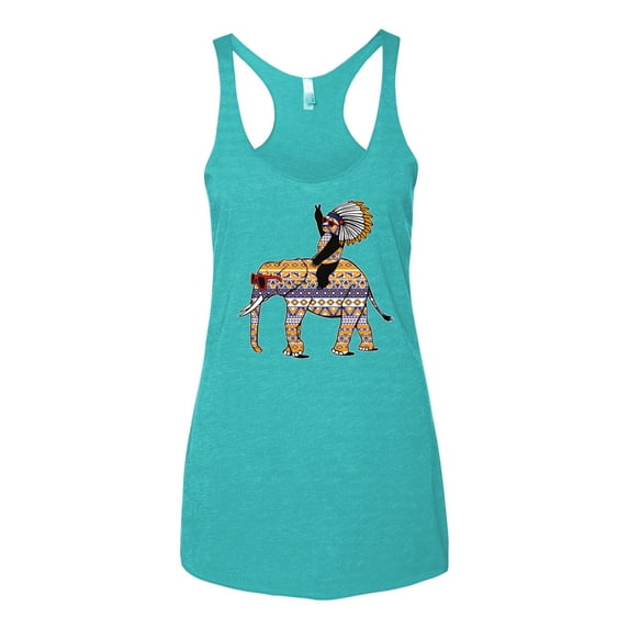 Wild Bobby, Cute Colorful Elephant Squirrel Mosaic, Animal Lover, Women Tri-Blend Racerback Tank Top, Tahiti Blue, Medium