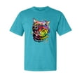 thumbnail image 1 of Wild Bobby,Cute Colorful Rainbow Cat Animal Lover Garment-Dyed Washed Look Short Sleeve Tees, Blue Lagoon, Small, 1 of 3